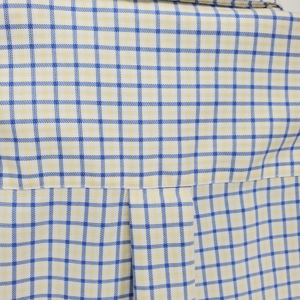 HATHAWAY Men's Size Large Non-Iron Yellow Blue Check Button Down *Read* - Picture 5 of 12